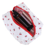 Psyqtsuary Cherry Makeup Bag, Quilted Cosmetic Pouch for Women, Compact Travel Size, Cherry Design, White Red