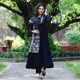 Gosriki Women'S Rayon Blend Solid Anarkali Kurta With Pant & Dupatta (Friday Blue-Gs_M_Blue_Medium),Blue,,B0DR1S1QJ1