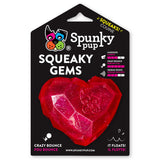 Spunky pup Squeaky Gems Heart Dog Toy | Fun Squeak | Crazy Bounce Gem Cut Shape that Floats | Non-Toxic Rubber | Dishwasher Safe