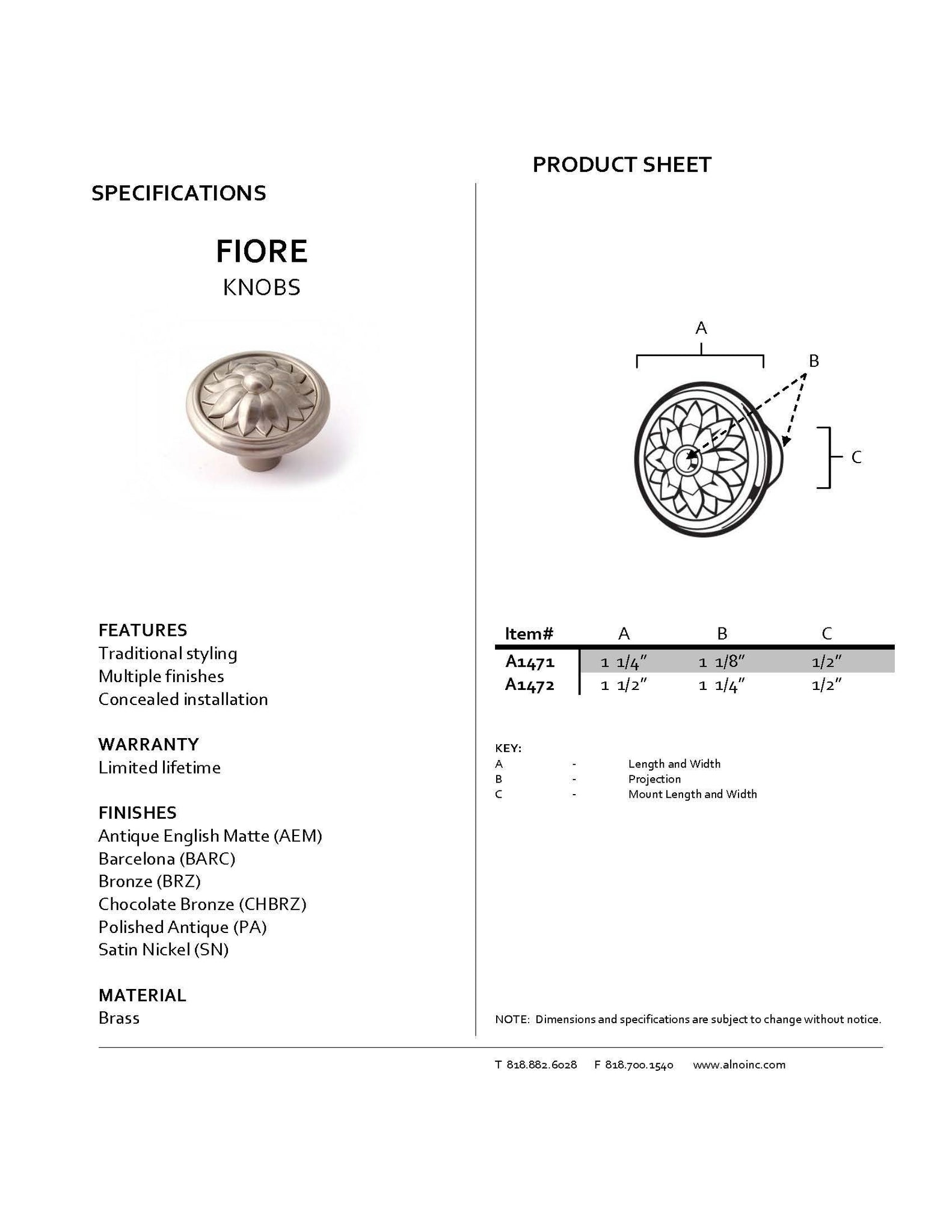 Alno A1472-SN Fiore Traditional Knobs, Satin Nickel