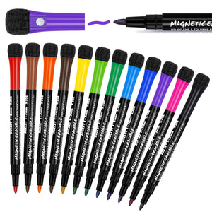 12 Fine Tip Dry Erase Markers - Whiteboard Markers Magnetic Dry Erase Markers With Eraser, Low Odor White Board Markers Dry Eras