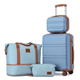 Kono Luggage Set 4 Piece Carry On Lightweight PC+ABS Hardside Luggage with TSA Lock Spinner Wheels Carry On Suitcase Apricot Blu