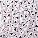 200+ Pieces 4x7mm Single V Letter Beads for Jewelry Making, White Round Acrylic Bulk Alphabet (Black on White)