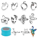 FOUSNOW 11 Pcs Crochet Ring, Adjustable Knitting Tension Rings, Finger Loop Yarn Rings Crochet Ring for Finger, Cat Guide Knitti