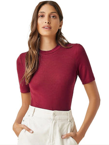Anni Designer Women'S Cotton Belnd Lycra Ribbed Solid Half Sleeve Round Neck Top (Ntpr-Magenta-Nw_Xl_Magenta_X-Large),Magenta,XL