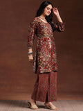Libas Womens Printed Silk Blend Straight Kurta With Palazzos Maroon Xl