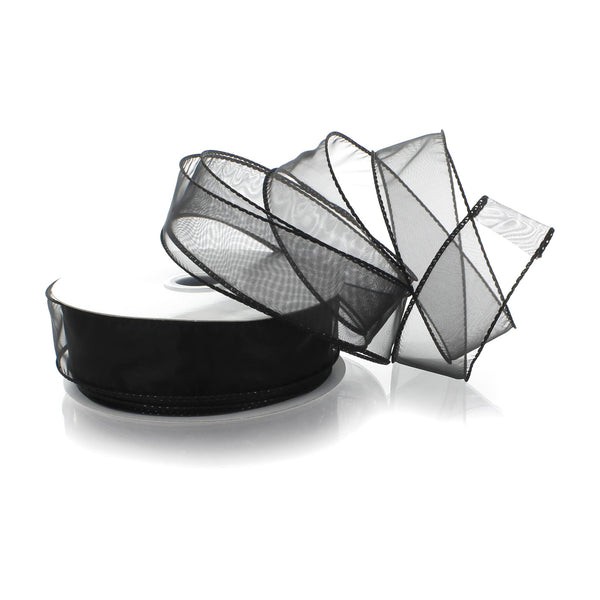 Ribbon Traditions 1.5 Wired Sheer Organza Ribbon Black 10 Yards ...