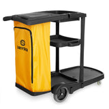 Dryser Commercial Janitorial Cleaning Cart on Wheels Black Housekeeping Caddy with Cover, Shelves and Vinyl Bag