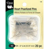 Dritz 139 Pearlized Pins, Heart, 21/8Inch (20Count) , White