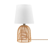 Globe Electric 61000047 16 Table Lamp, Rattan Base, White Linen Shade, On/Off Rotary Switch on Socket, Table Lamp for Living Roo