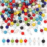 UNICRAFTALE About 200Pcs 10 Colors Glass Bead Charms Double Loop Round Connector Gemstone Beads 10mm Round Link Charms Bulk Colo
