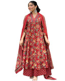 Anni Designer Women'S Rayon Blend Anarkali Printed Kurta With Palazzo & Dupatta (Cia Red-Vks01_Xxl_Red_Xx-Large),Red,2XL