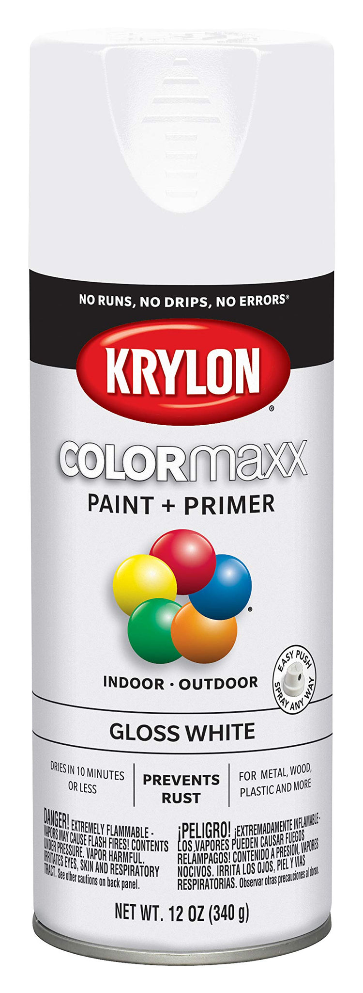 12 oz Krylon K05545007 White COLORmaxx Paint & Primer Spray Paint, Gloss