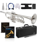 AKLOT Weighted Leadpipe Bb Trumpet: Electroplated Nickel Pistons, Brushed Matte Silver, Leather Finger Guard, Weighted and Stand
