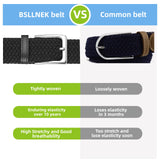 BSLLNEK Elastic Braided Belt, 1 3/8, Woven Stretch Belt for Golf Casual Jeans Shorts Pants (Navy, Small (28-32 Waist))