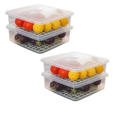 Sulfar Fridge Storage Boxes Fridge Organizer with Removable Drain Plate Tray, Storage Container (Pack of 4)