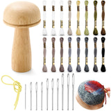 Jexine Darning Mushroom for Socks Wooden Darning Supplies Kit with Large Eye Needles Sewing Threads for Socks Clothes Adults Dar