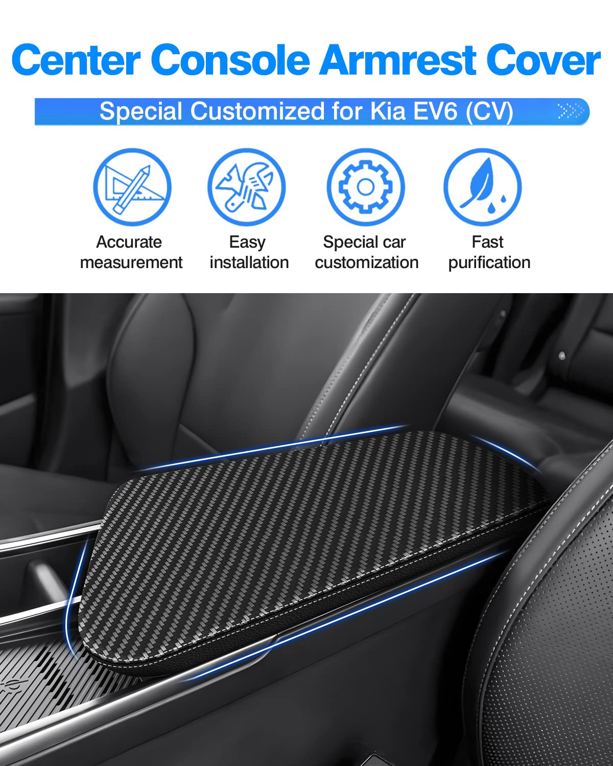 Autorder Center Console Cover for Kia Forte 2019-2024 Accessories Carbon Fiber Armrest Cover Anti-Scratch Middle Console Pad Lea