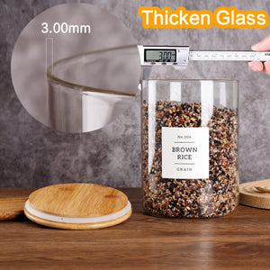 HHMJSM Large Glass Storage Jars With Airtight Bamboo Lid - 100 Fl Oz Thicken Kitchen Glass Food Storage Canister With 42 Pantry
