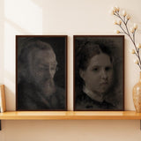 SoulAbiti Study of an Elderly Man 1875 & Portrait of a Young Girl 1872 Framed Wall Art Set of 2 12x18 inch Dark Brown Frame Plex