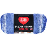 RED HEART E305.3963 Super Saver Ombre Yarn, Baja Blue