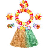 Gejoy 7 Pcs Hawaiian Luau Hula Grass Skirt with Flower Costume Set Flower Bracelet Headband Necklace Hibiscus Hair Clip Women(Ye