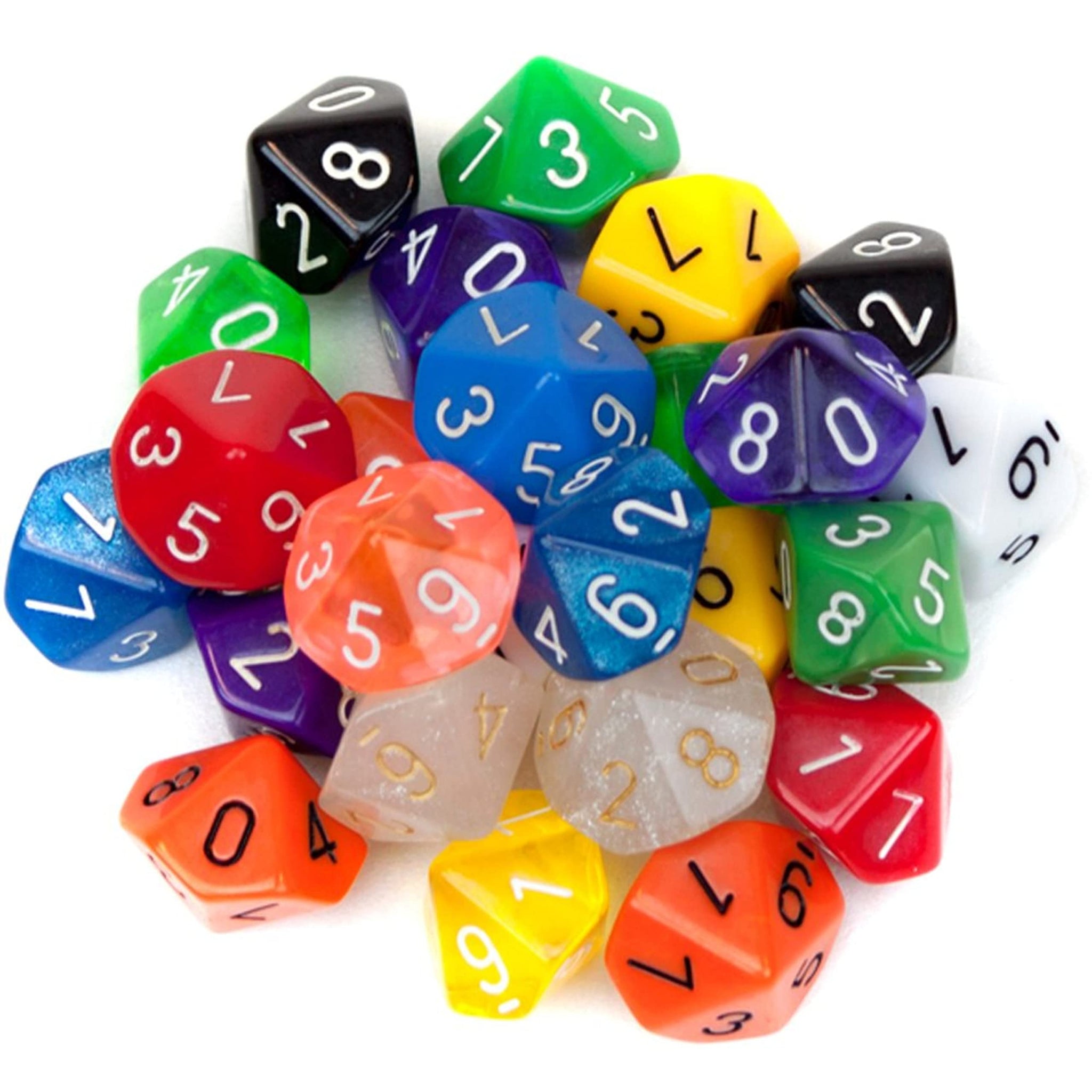 Wiz Dice Bulk Random Polyhedral Dice (D10-25 Pack) - Polyhedral Role Playing Dice in Unique Colors - DND Accessories for TTRPG D