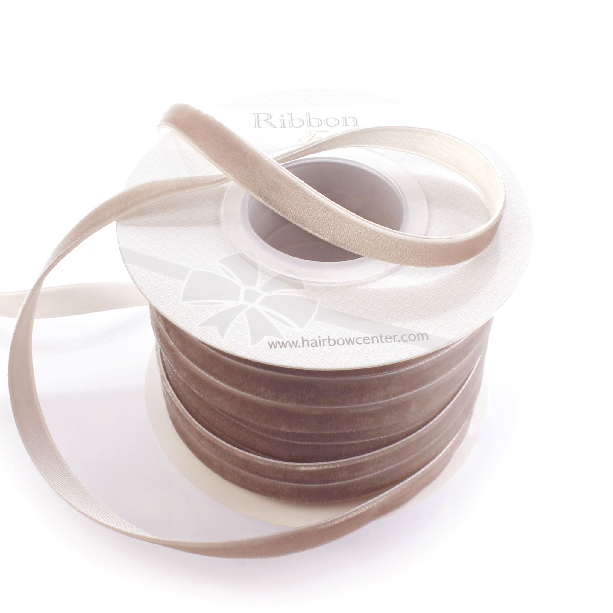 3/8 Velvet Ribbon - Narrow Single-Sided Craft Trim for Hair Bows, Sewing & Gift Wrapping - (Taupe, 5 Yards)