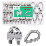 Twidec/20PCS 304 Stainless Steel 1/8 Wire Rope Cable Clip Clamp and Stainless Steel Thimbles for Wire Rope Rigging Tent Rope Gua