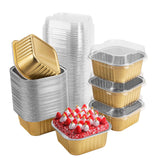 50 Pcs Mini Square Baking Cups with Lids,5oz Aluminum Foil Mini Cake Pans with Lids,Disposable Ramekins Cake Pans,150ml Dessert 