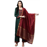 Anni Designer Women'S Cotton Straight Kurta With Palazzo & Dupatta (Morning Green_Xl_Green_X-Large),Green,XL,Cotton,Straight,