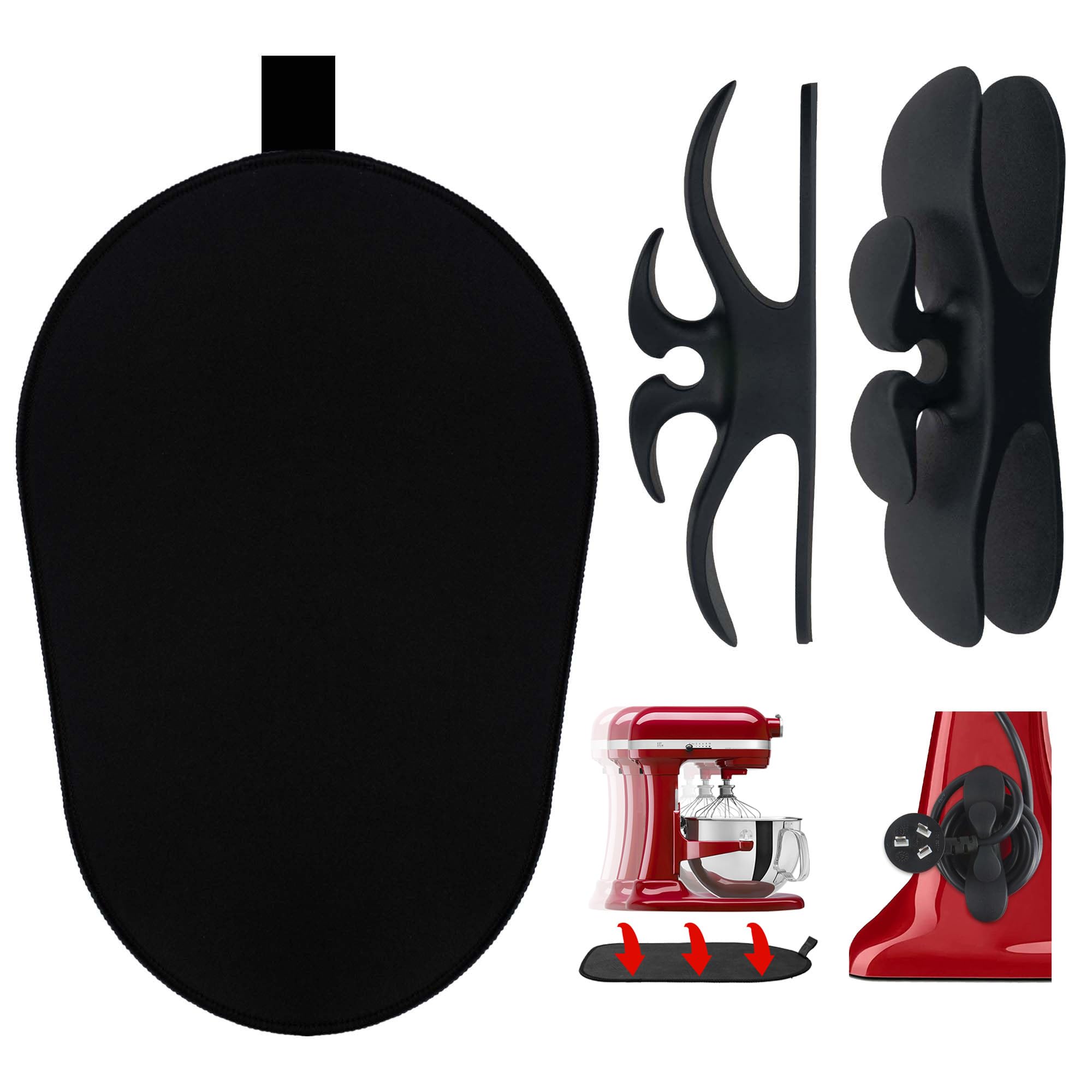 Sliding Mat for Kitchenaid Mixer with 2 Black Kitchen Accessories, Mover Slider Mat Pad for 5-8 Qt Bowl-Lift Stand Mixer, Kitche