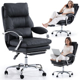 LEAGOO Reclining Office Chair with Foot Rest, Executive Office Chairs with Arms, Ergonomic High Back PU Leather Comfy Swivel Com