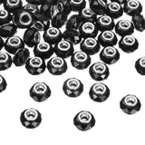 HARFINGTON 100Pcs 14mm Large Hole Acrylic Beads Black European Loose Round Faceted Rhinestone Craft Bead for DIY Bracelet Neckla