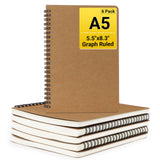 EUSOAR Notebook Graph Paper, A5 6Packs 5.5inchx8.3inch 120 Pages Hardcover Grid Paper Notebook Journals, Wirebound Journal Composition