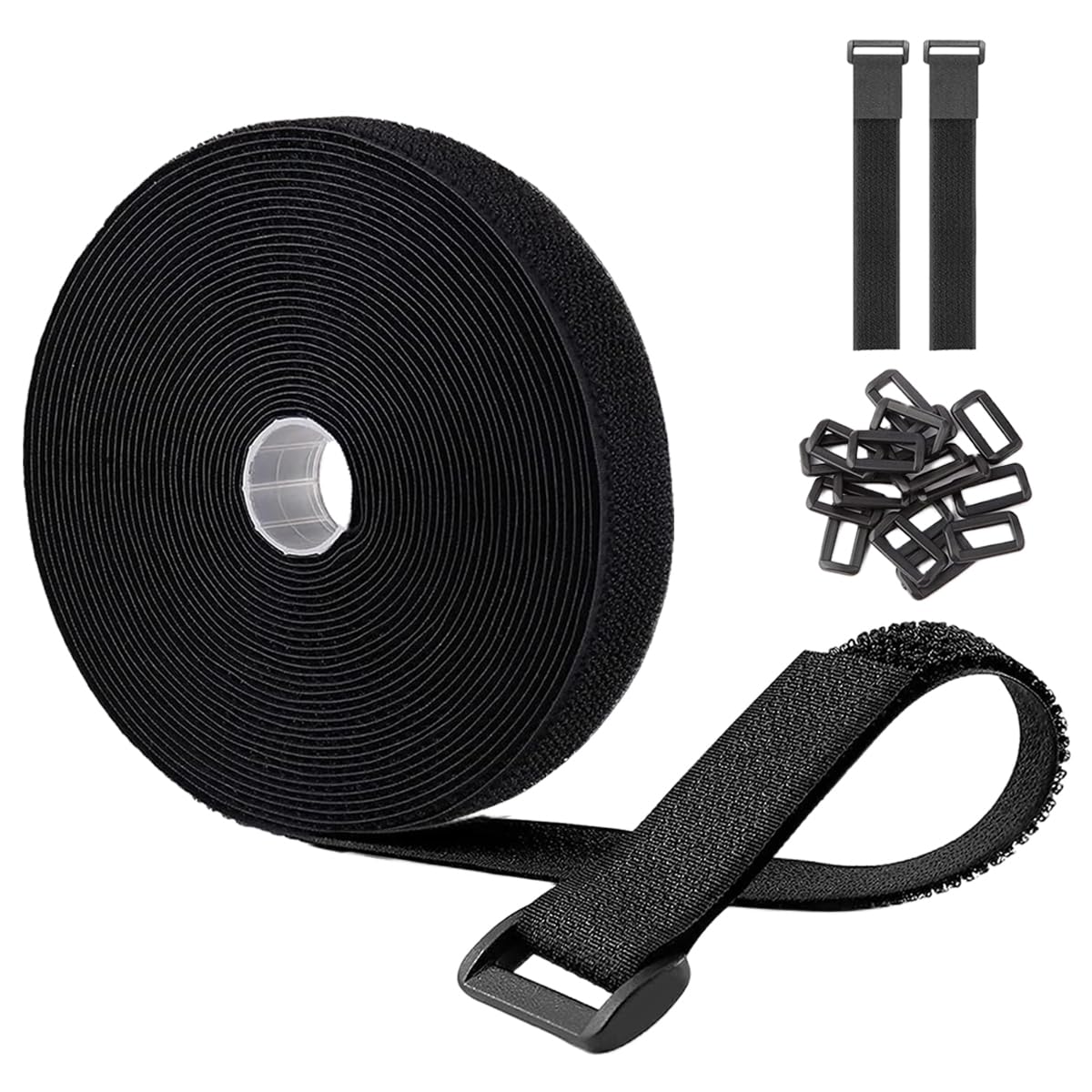 16Ft 1 inch Wide Cable Straps with 15 Buckles, Reusable Heavy Duty Hook and Loop Straps, Adjustable Straps for Home, Office, Des