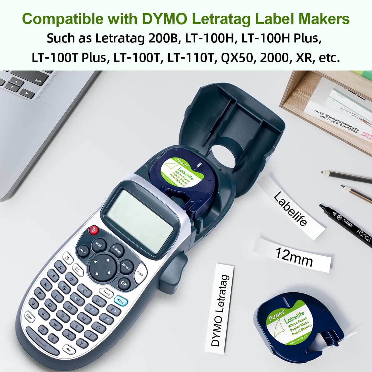Labelife Label Tape Replace for DYMO LetraTag Label Maker Refills 91330 10697 Black on White Paper Label Refill for DYMO LetraTa