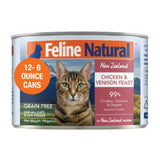 Feline Natural Pate Wet Food for Cats - Chicken & Venison Feast, Grain-Free, High Moisture, 6 Ounce (Pack of 12), New Zealand Ma