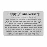 TGCNQ Metal Engraved 9 Year Anniversary Card, 9th Anniversary Card Gifts for Husband Wife Him Her, 9 Year Wedding Anniversary De