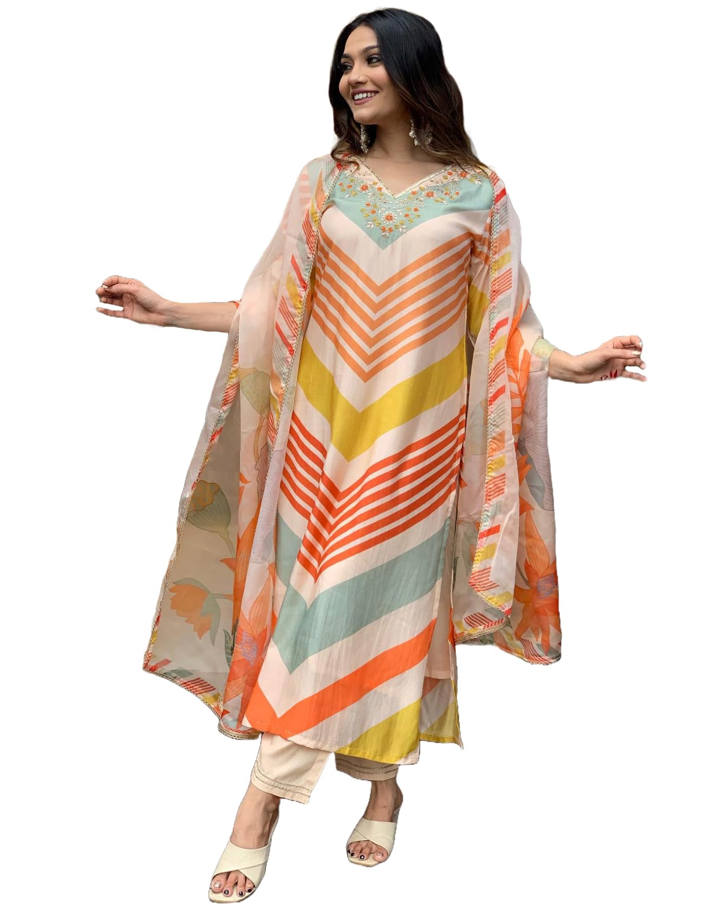 Gosriki Women'S Cotton Blend Straight Printed Kurta With Pant & Dupatta (Dhimi Cream-Gs_Xxl_Cream_Xx-Large),Cream,2,B0CM9JZHMP