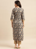 Gosriki Women'S Cotton Blend Printed Straight Kurta With Pant (Kalam Black-Gs_M_Black_Medium),Black,,B0C96GK1Q3