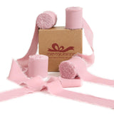 Pretty Jolly Dusty Pink Chiffon Ribbon for Gift Wrapping 4 Rolls 1 1/2 Inch x 5Yd Silk Ribbons Handmade Fringe Fabric Ribbon for