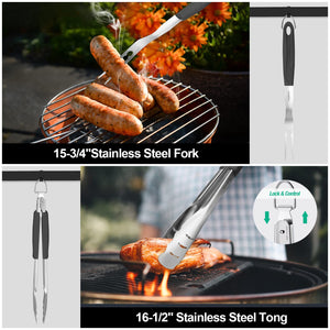 HAUSHOF Large Grilling Accessories, BBQ Grill Set, Heavy Duty Stainless Steel Barbecue Utensils with 16-1/2 Spatula, Brush, Fo