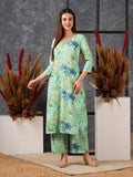Anni Designer Women'S Cotton Blend Straight Printed Kurta With Palazzo (Chinki Pista-Nw_L_Pista_Large),Pista,L,,,