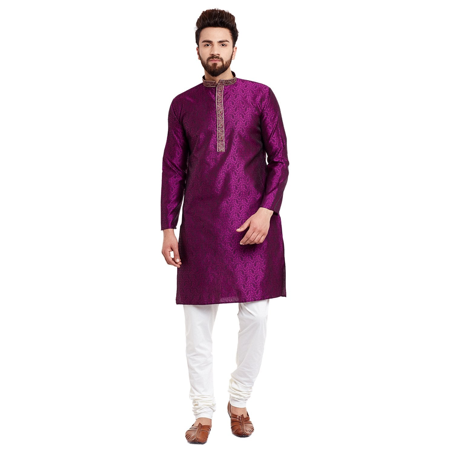 Sojanya (Since 1958 Men'S Jacquard Silk Kurta & Churidaar Pyjama