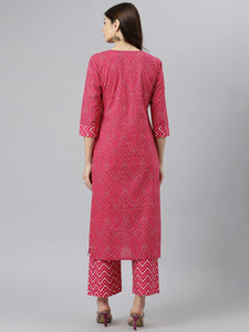 Gosriki Women'S Cotton Blend Printed Straight Kurta With Palazzo (Pimpli Pink_S-Go_Pink_Small),Pink,,B0B51WH1N2