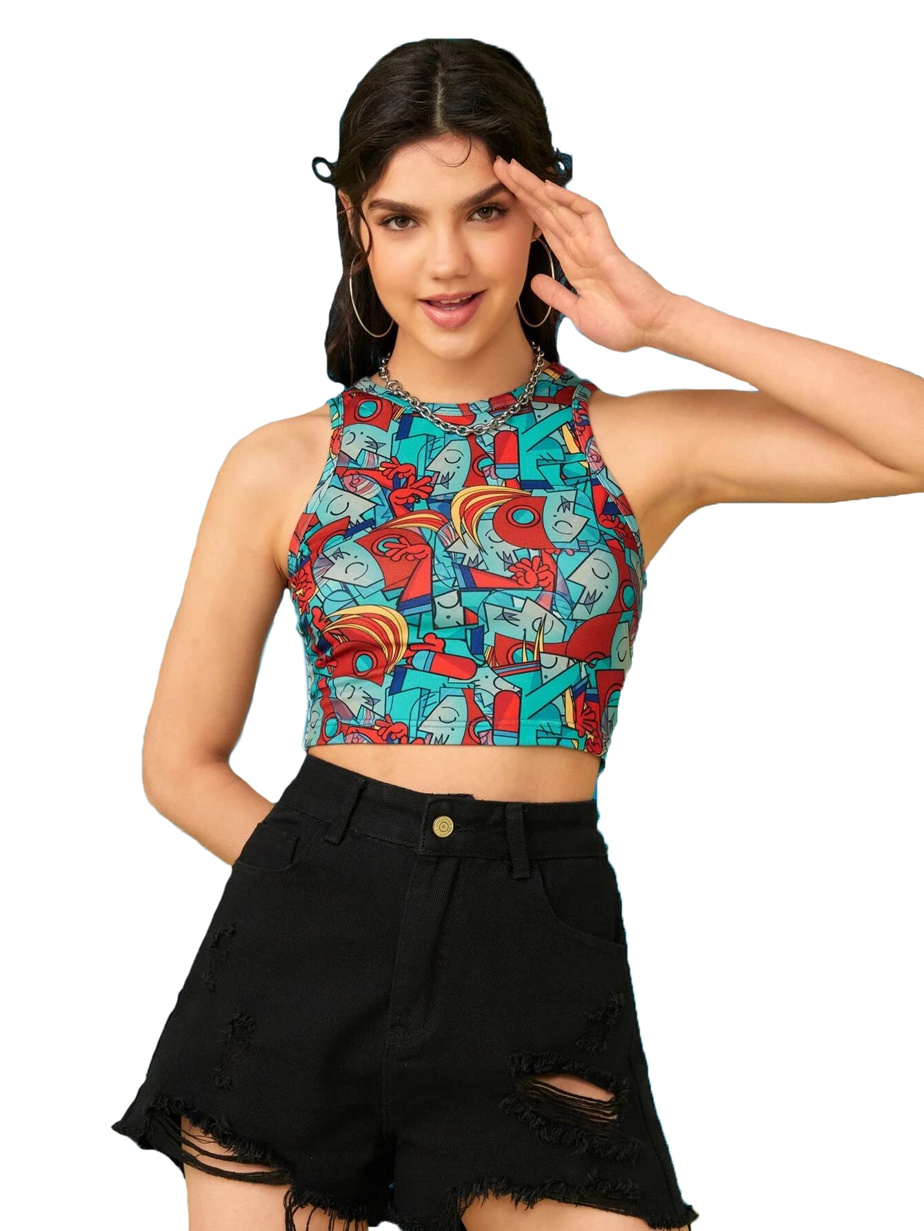 Toplot Women'S Geometric Slim Fit Tops (T-Crop-Top-5018- Multicolored Xl),Multicolour,,B0B4JDRTG7