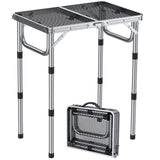 Anbte 2ft Folding Grill Table, Adjustable Height Max 27.5 Aluminum Camping Table, Heat-Resistant Tabletop, Lightweight, Portable