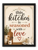 Roxova This Kitchen Is Seasoned With Love Framed Wall Poster (10 X 13 Inch) | Rustic Farmhouse Kitchen Wall Decor | Ready To Han