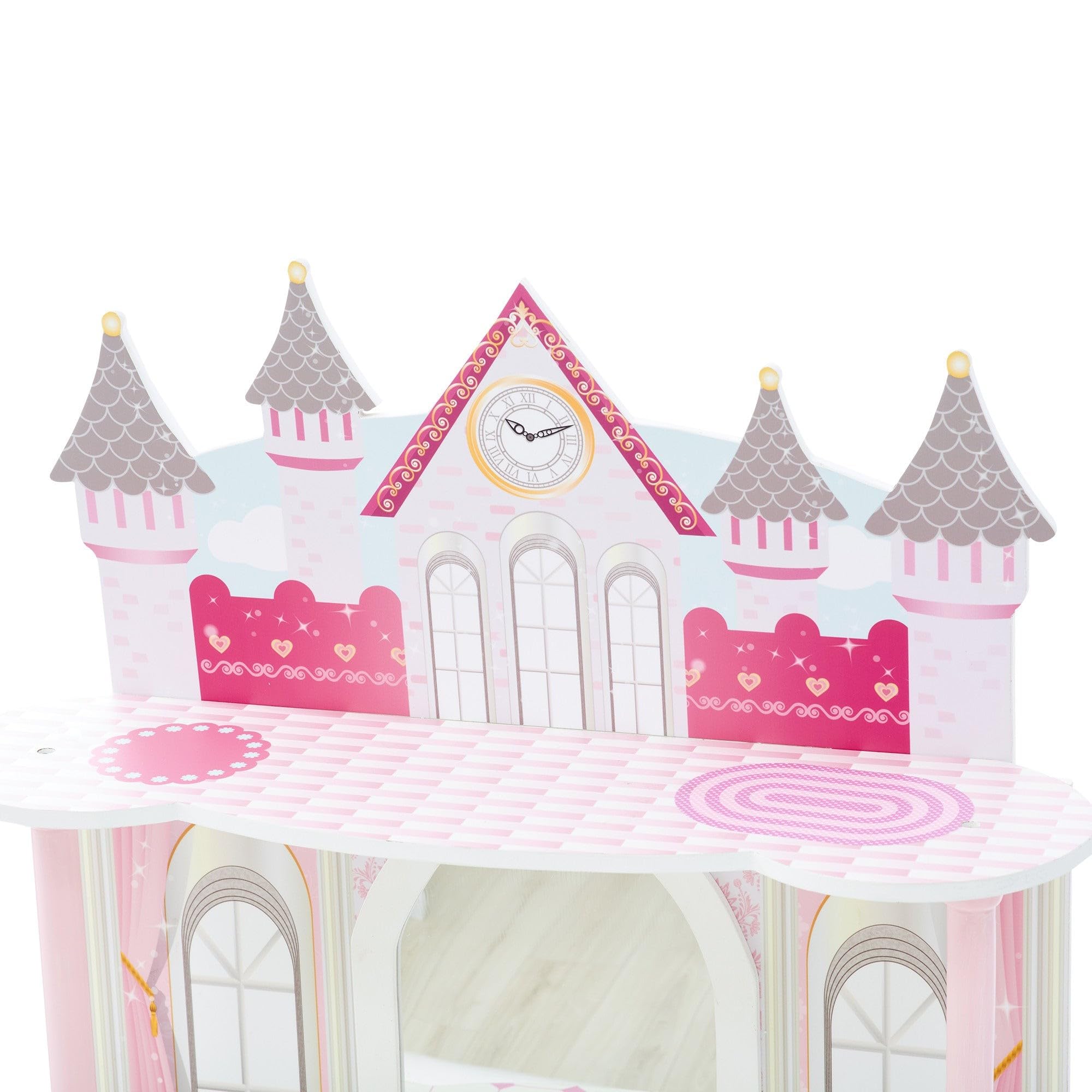 Teamson Kids Dreamland Princess Play Vanity Set with Mirror, Shelf, Storage Drawer, Stool, and Accessories for 12 Dolls, White
